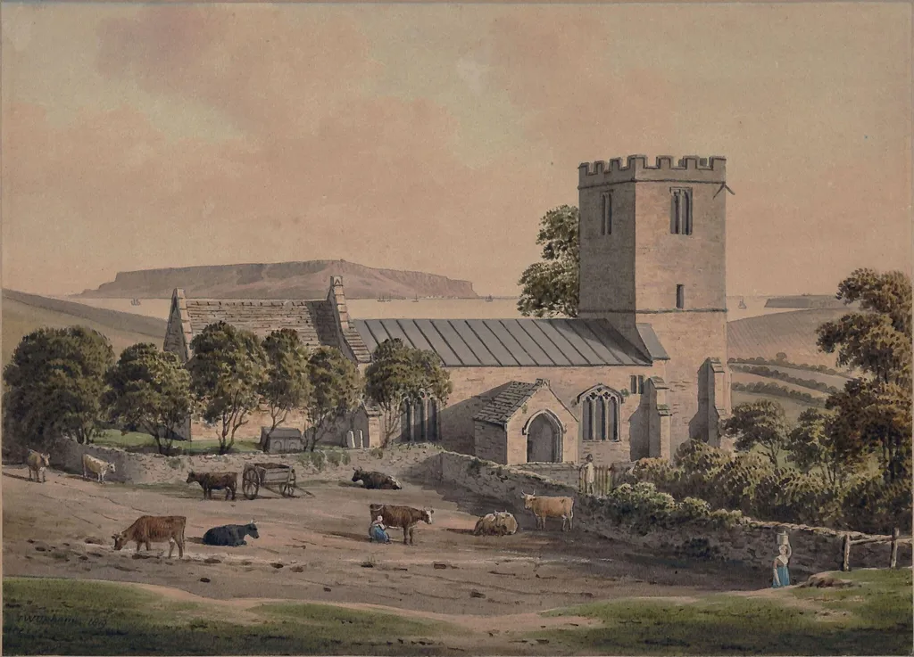 Preston Church, near Weymouth, by John William Upham, watercolor, 1819