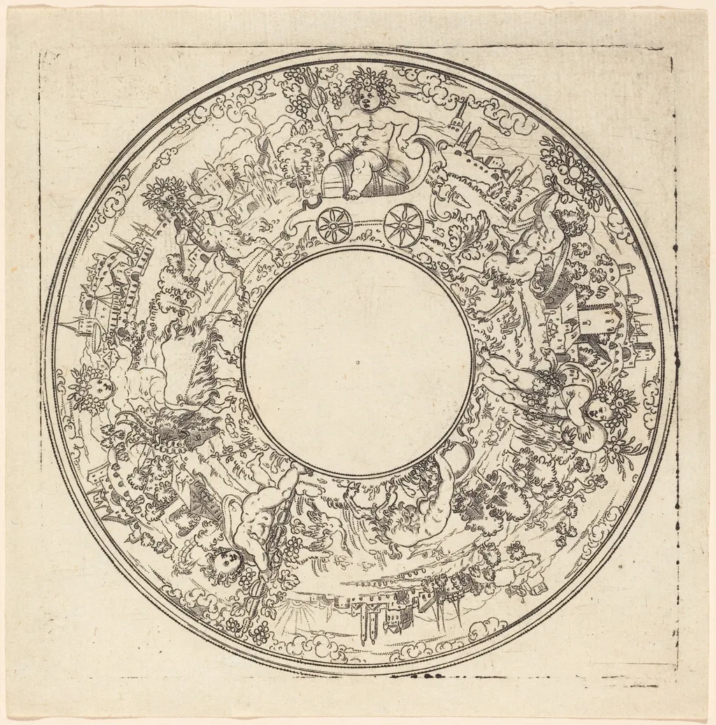 Bacchus Riding in a Wagon, by Jonas Silber, ink, 1580