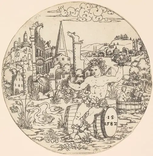 Bacchus Seated on a Barrel and Holding Grapes, by Jonas Silber