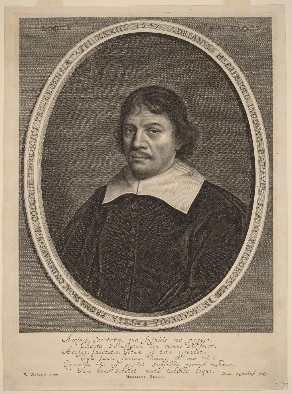 Adriaen Heereboord, by Jonas Suyderhoff, ink, 1647
