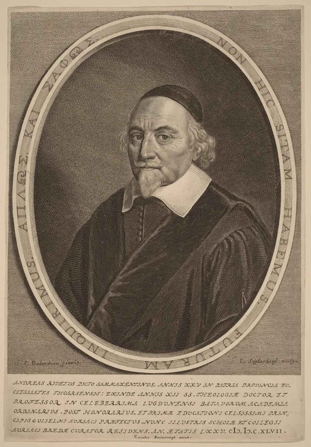 Andreas Rivetus, by Jonas Suyderhoff, ink, 1647