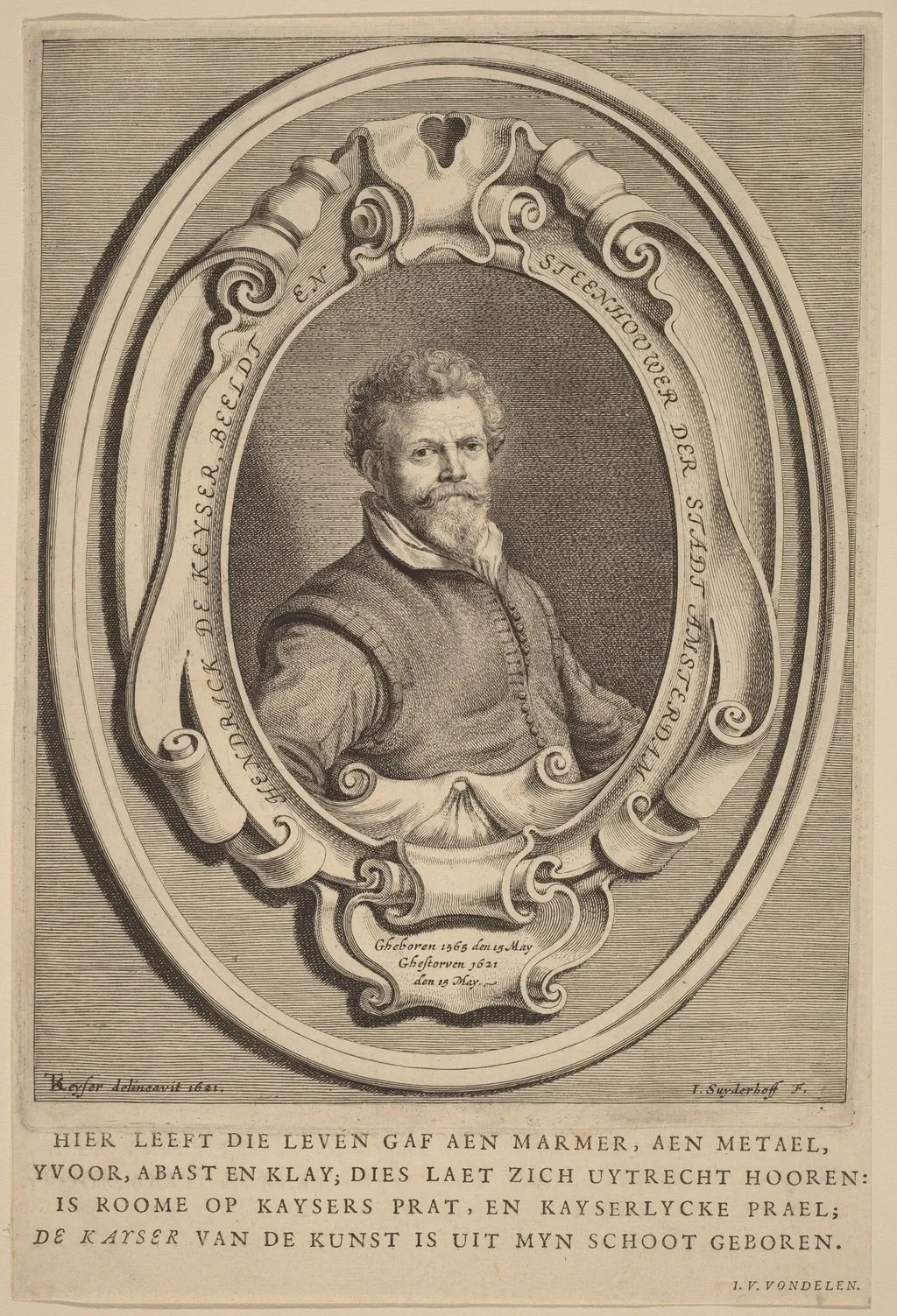 Hendrick de Keyser, by Jonas Suyderhoff, ink, 1650
