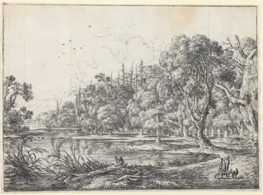 A Woodland Pond with a Hunter, by Jonas Umbach