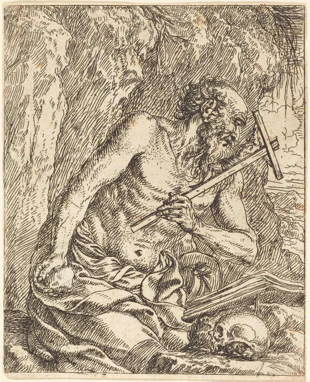 Saint Jerome Penitent, by Jonas Umbach, ink, 1658
