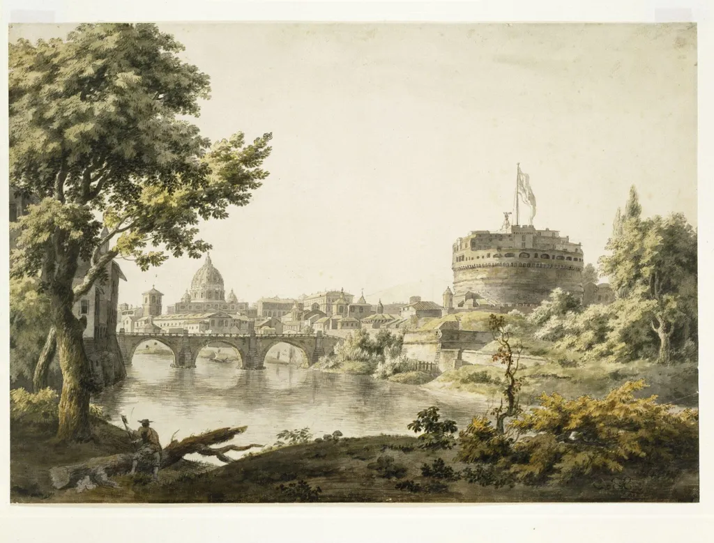 A view of Rome with the Tiber, the Castle of S. Angelo, and in the background St. Peter's, by Jonathan Skelton, watercolor, 1758