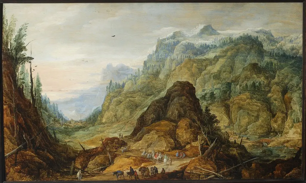 Mountain landscape with a caravan, by Joos de Momper the Younger