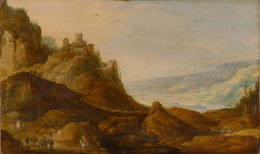 Mountain landscape with castle, by Joos de Momper the Younger, unspecified, 1605