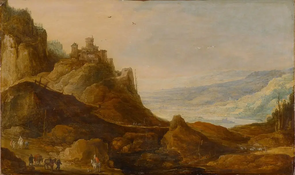 Mountain landscape with castle, by Joos de Momper the Younger