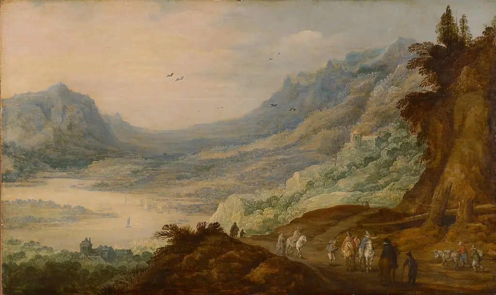 Mountain landscape with river valley, by Joos de Momper the Younger