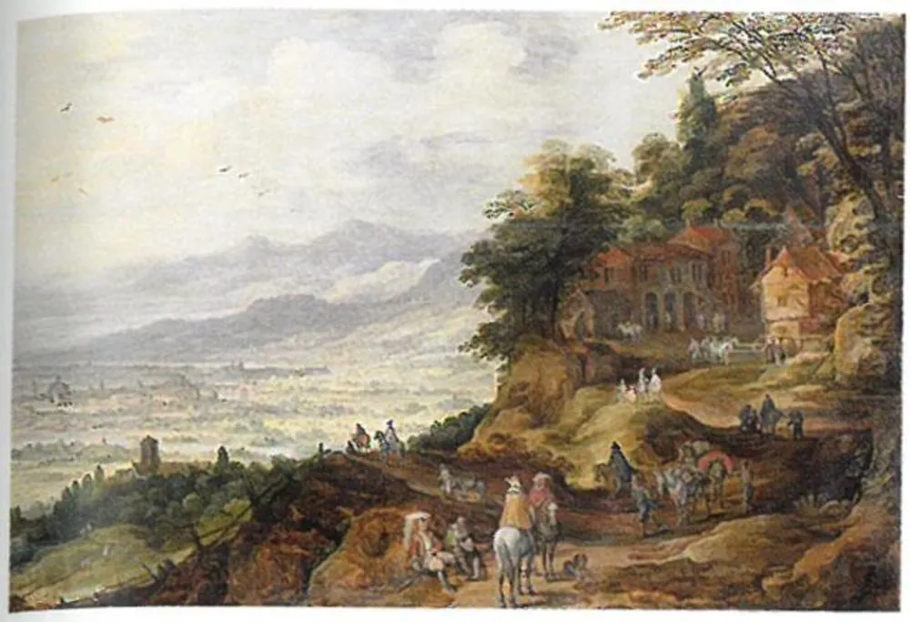 Town in a vally, by Joos de Momper the Younger, oil, 1600