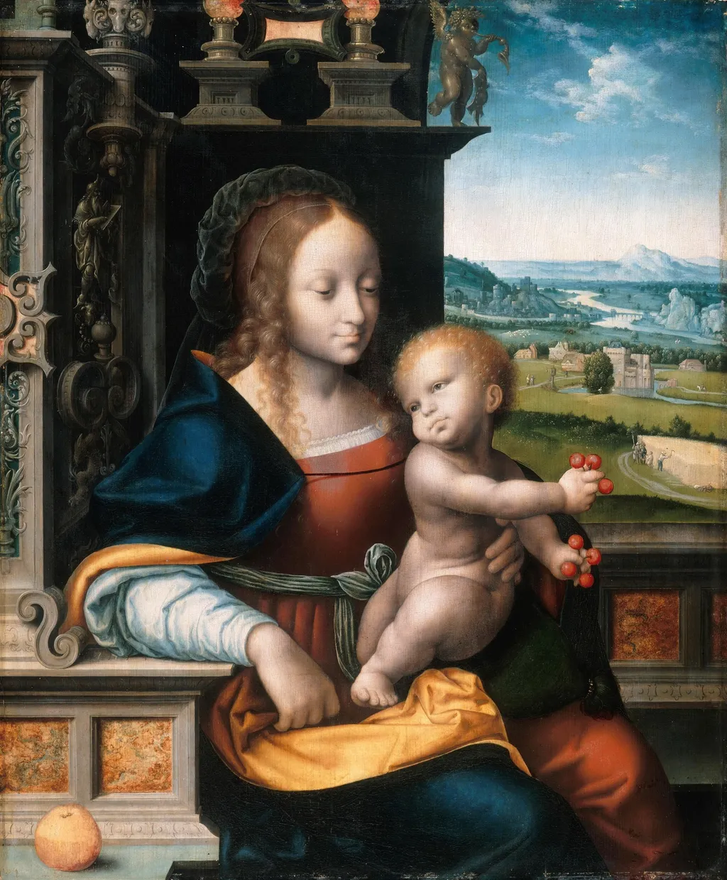 Madonna and Child, Madonna with the cherries, by Joos van Cleve, paint, 1525