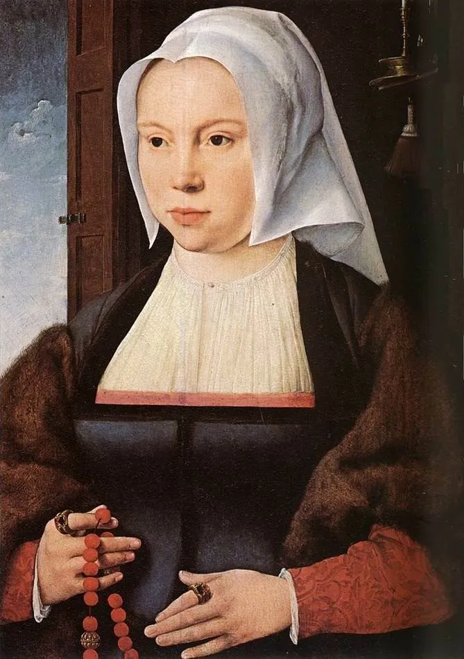 Portrait of a woman with a rosary, by Joos van Cleve, oil, 1520