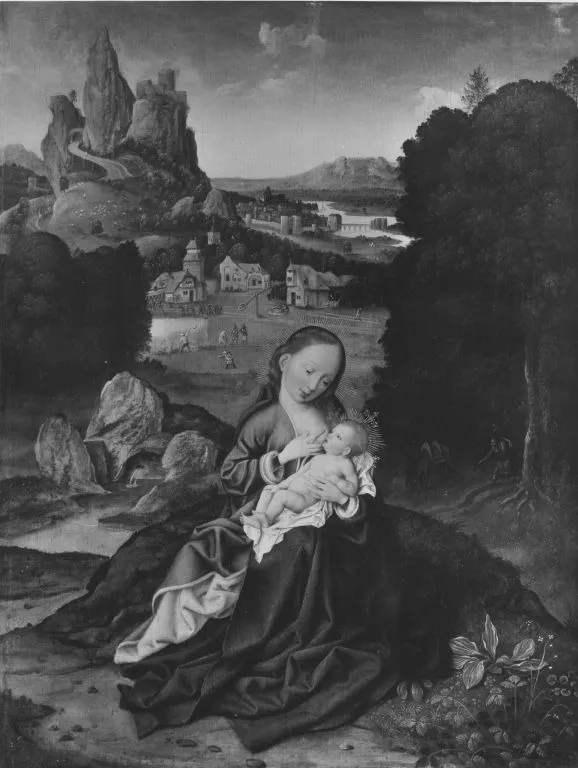 Rest in flight, by Joos van Cleve, oil, 1525