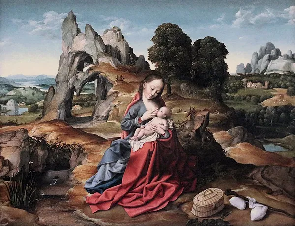 Rest on the flight to Egypt, by Joos van Cleve, oil, 1513
