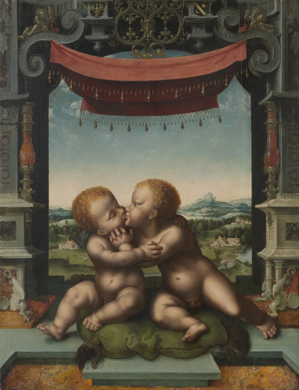 The Infants Christ and Saint John the Baptist Embracing, by Joos van Cleve, oil, 1525