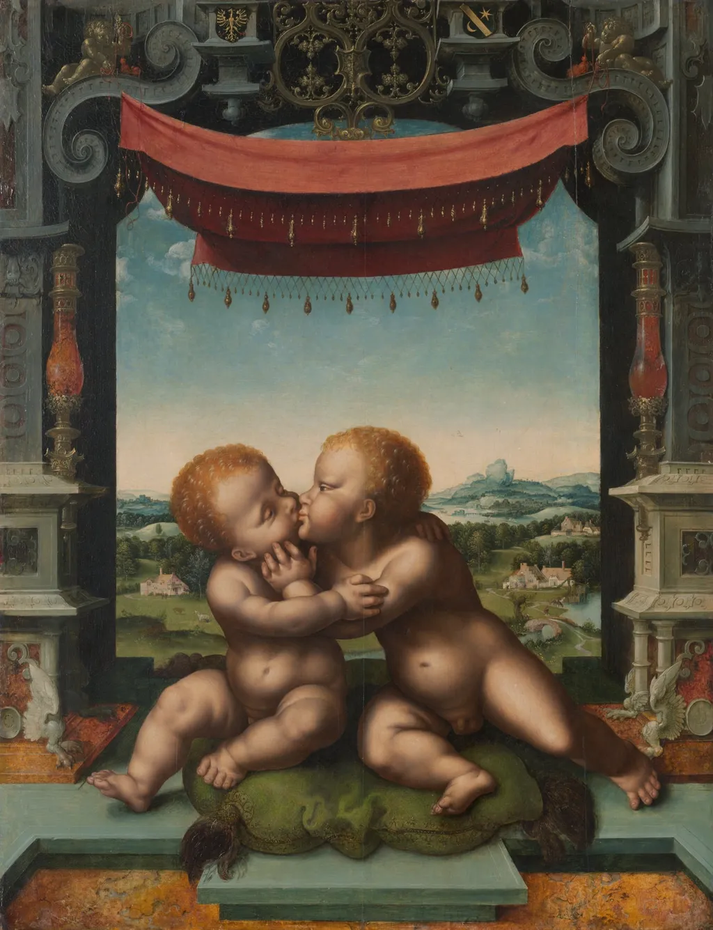The Infants Jesus Christ and Saint John the Baptist Embracing, by Joos van Cleve, oil, 1522