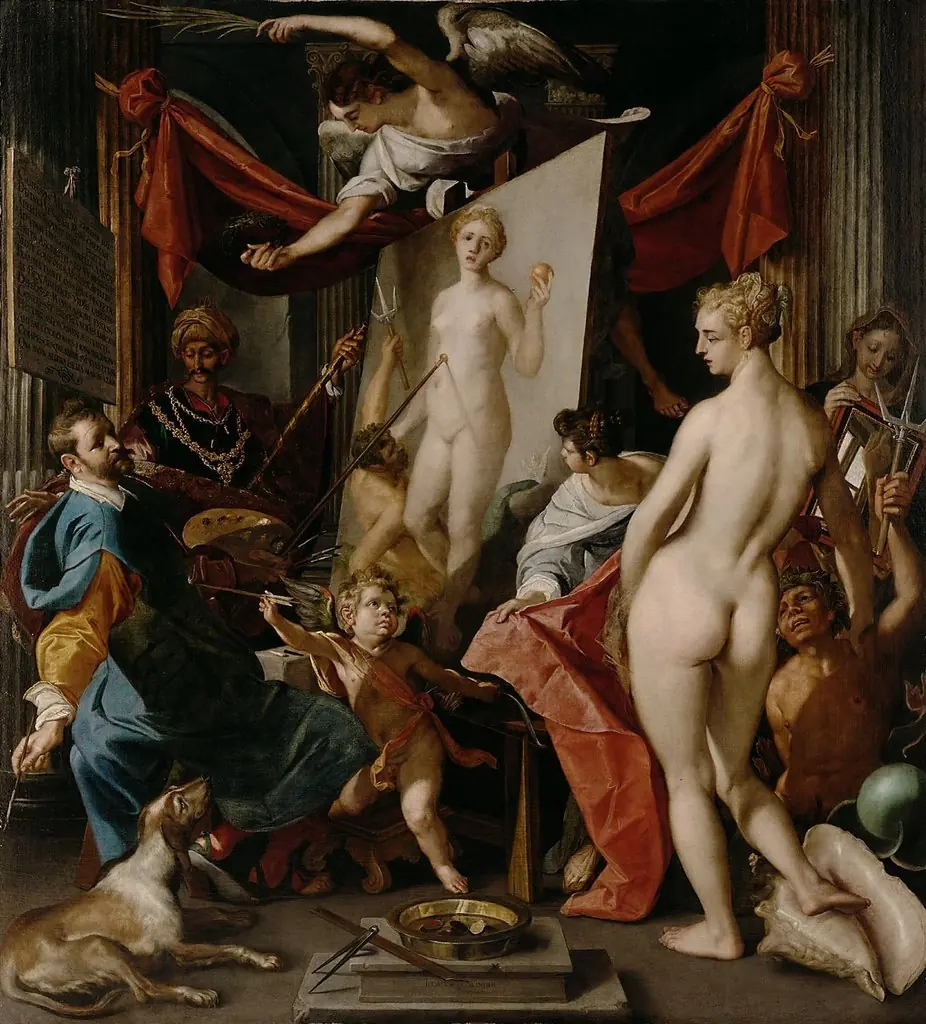 Apelles malt Kampaspe, by Joos van Winghe