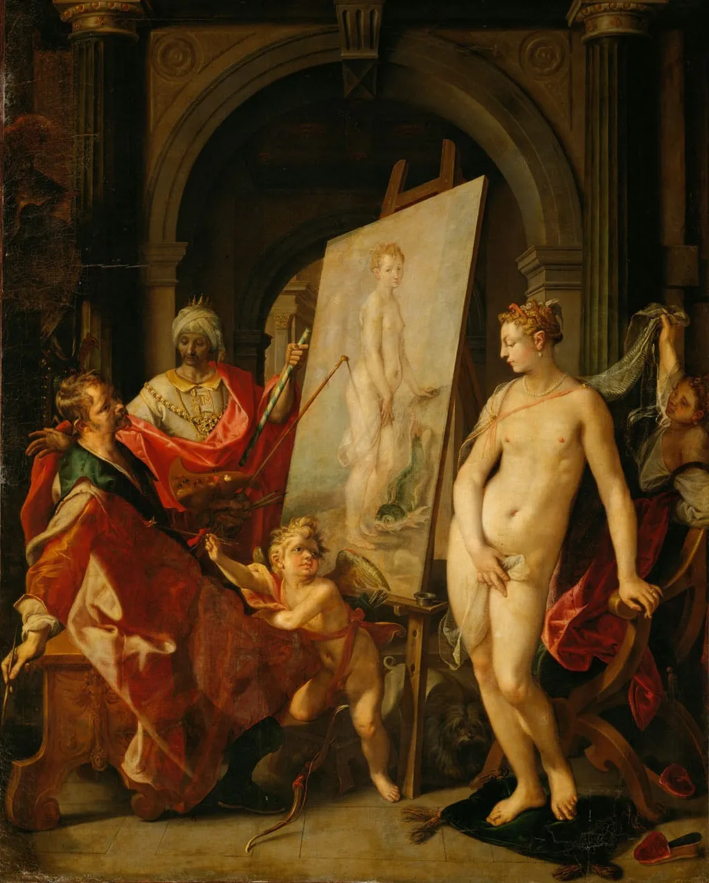 Apelles malt Kampaspe, by Joos van Winghe, unspecified, 1600