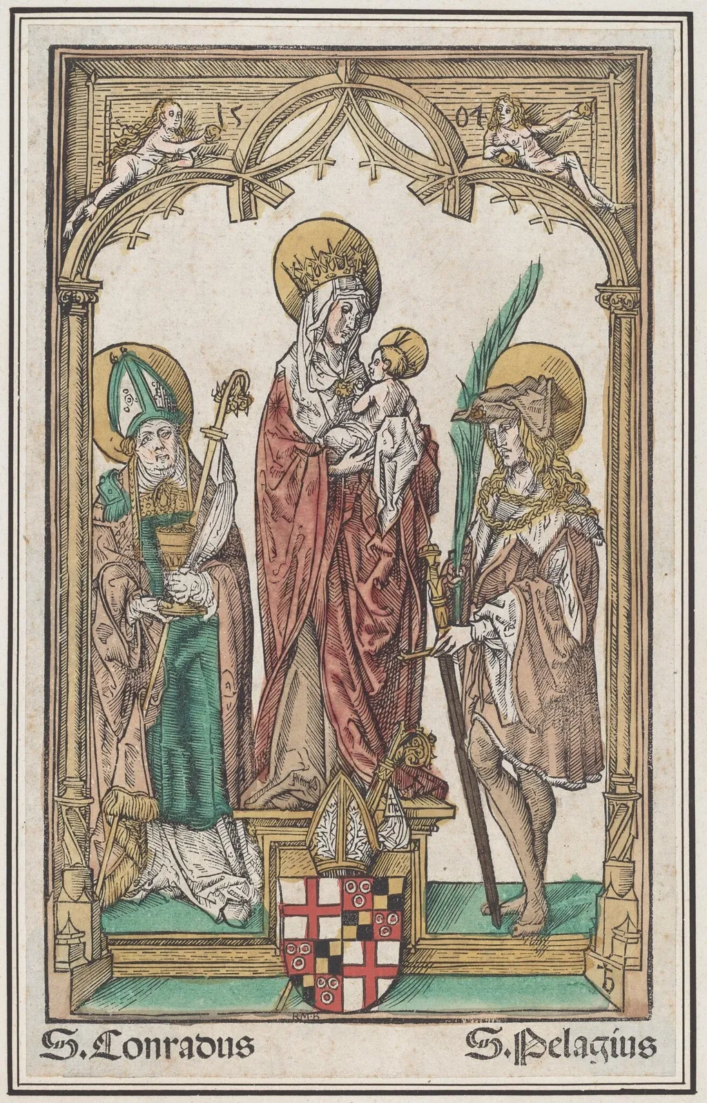 The Virgin and Child with Saint Conrad and Saint Pelagius, by Jörg Breu the Elder, ink, 1504