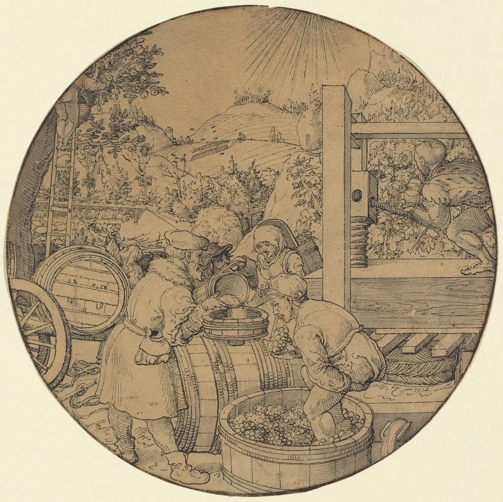 The Wine Harvest (September), by Jörg Breu the Elder, ink, 1521