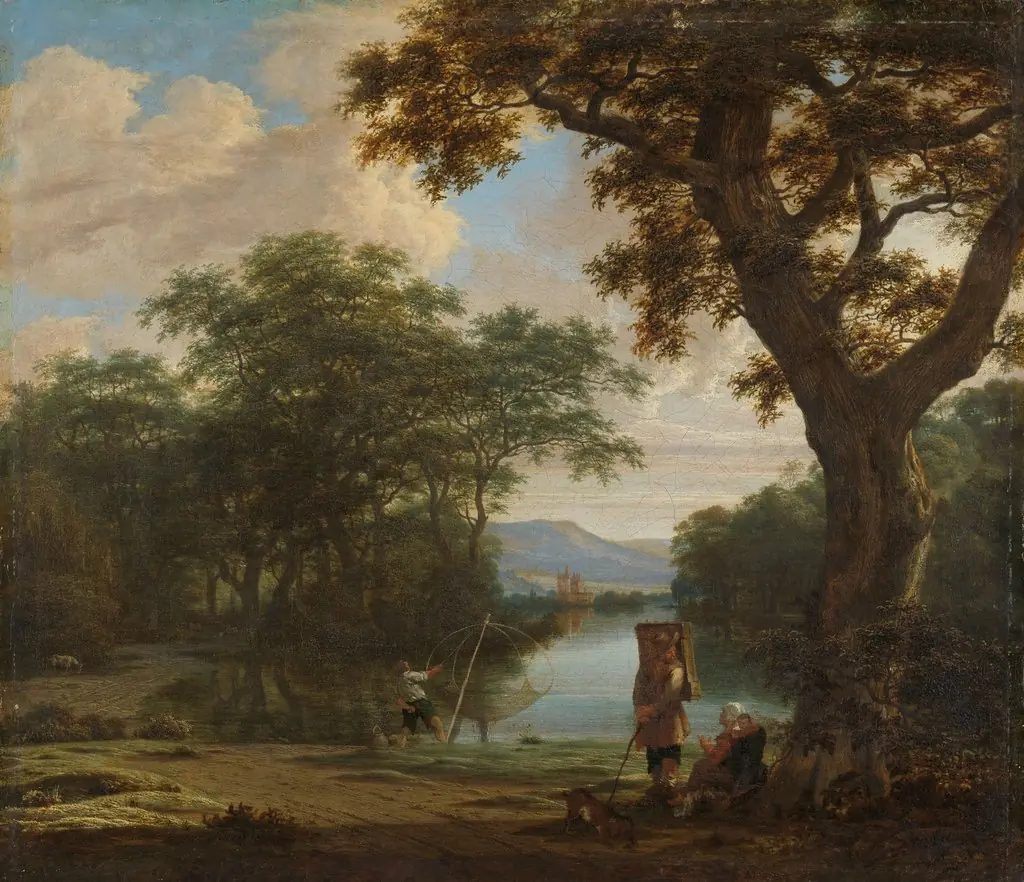Landscape with fisherman with a square net, by Joris van der Haagen