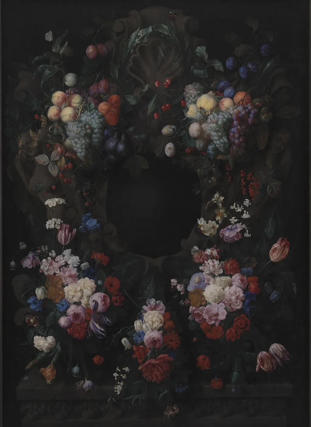 Stone Cartouche with Fruit and Flower Garland, by Joris van Son, oil, 1665