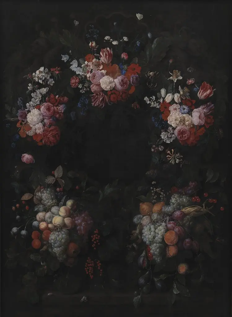 Stone Cartouche with Fruit and Flower Garland, by Joris van Son