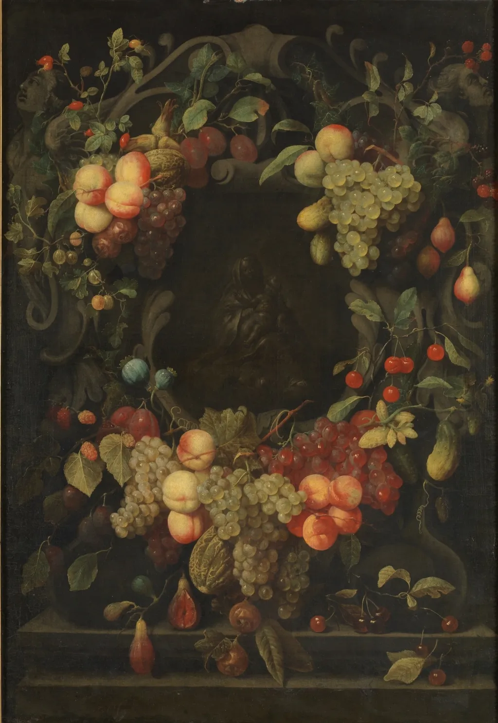 The Virgin with the Child inside a festoon of fruit, by Joris van Son, oil, 1601
