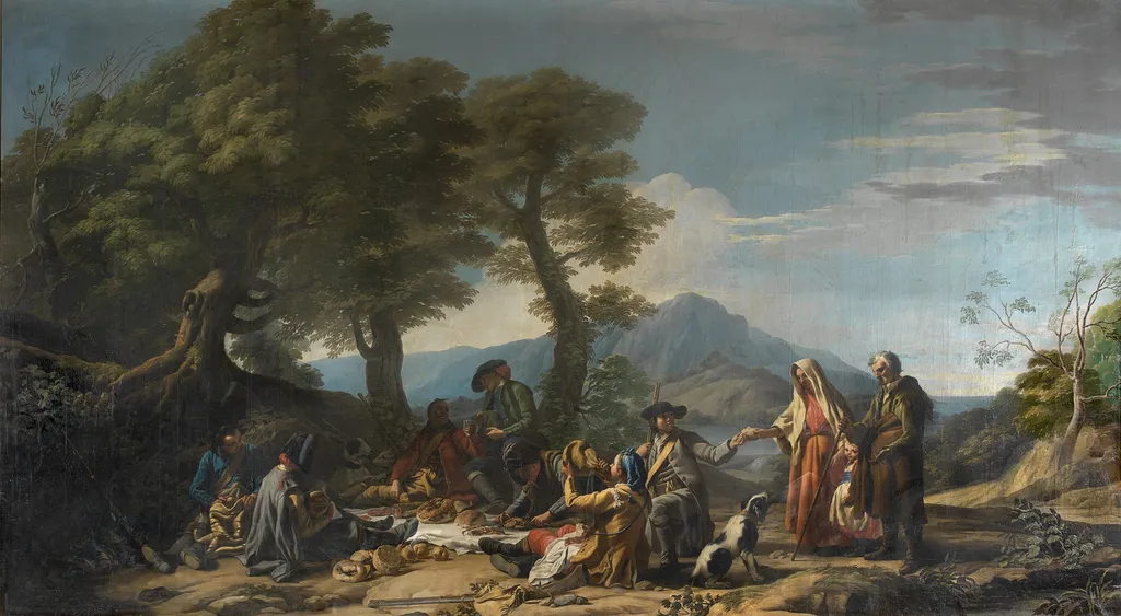 Cazadores merendando, by José del Castillo, oil, 1774