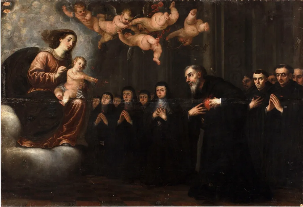 La Virgen y el Niño transverberando el corazón a San Agustín ante la comunidad de agustinos, by José García Hidalgo, oil, 1663