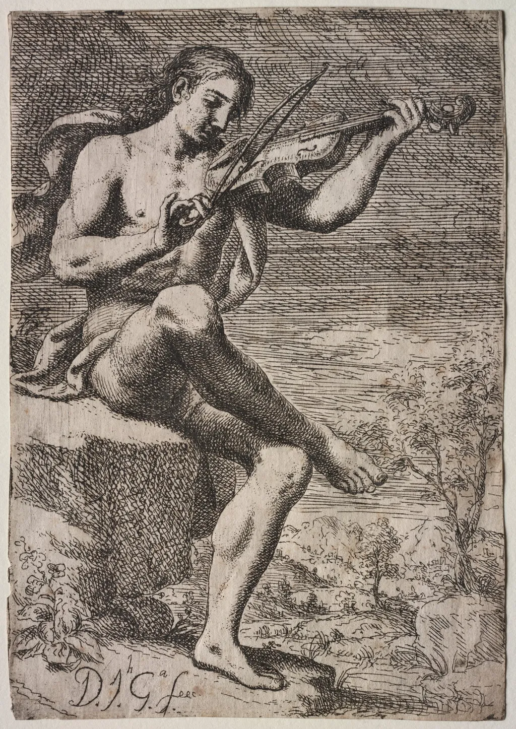 Nude Man Playing a Violin, by José García Hidalgo, 1693
