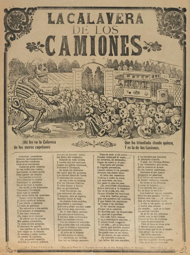 The Skeleton of the Buses, by José Guadalupe Posada, 1905