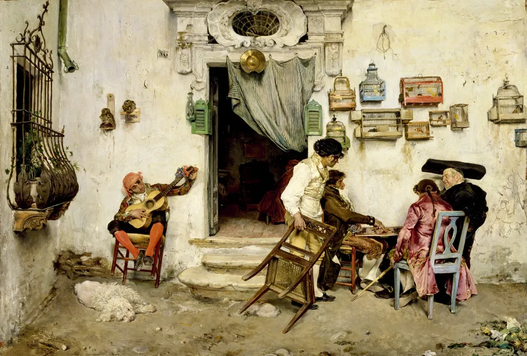 Figaro's Shop, by José Jiménez Aranda, oil, 1875