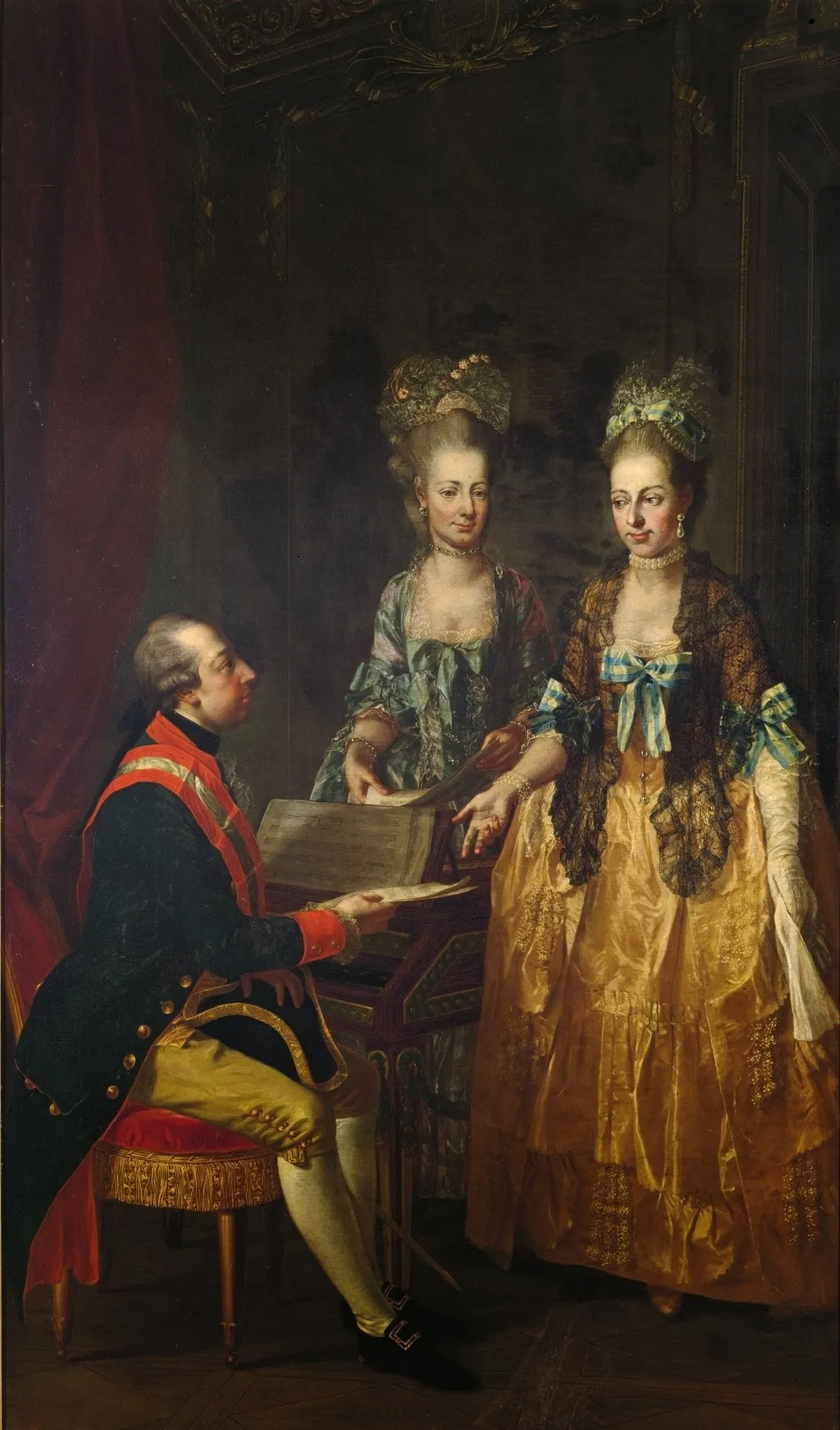 Emperor Joseph II at the spinet, with his sisters Maria Anna and Maria Elisabeth, by Josef Hauzinger, oil