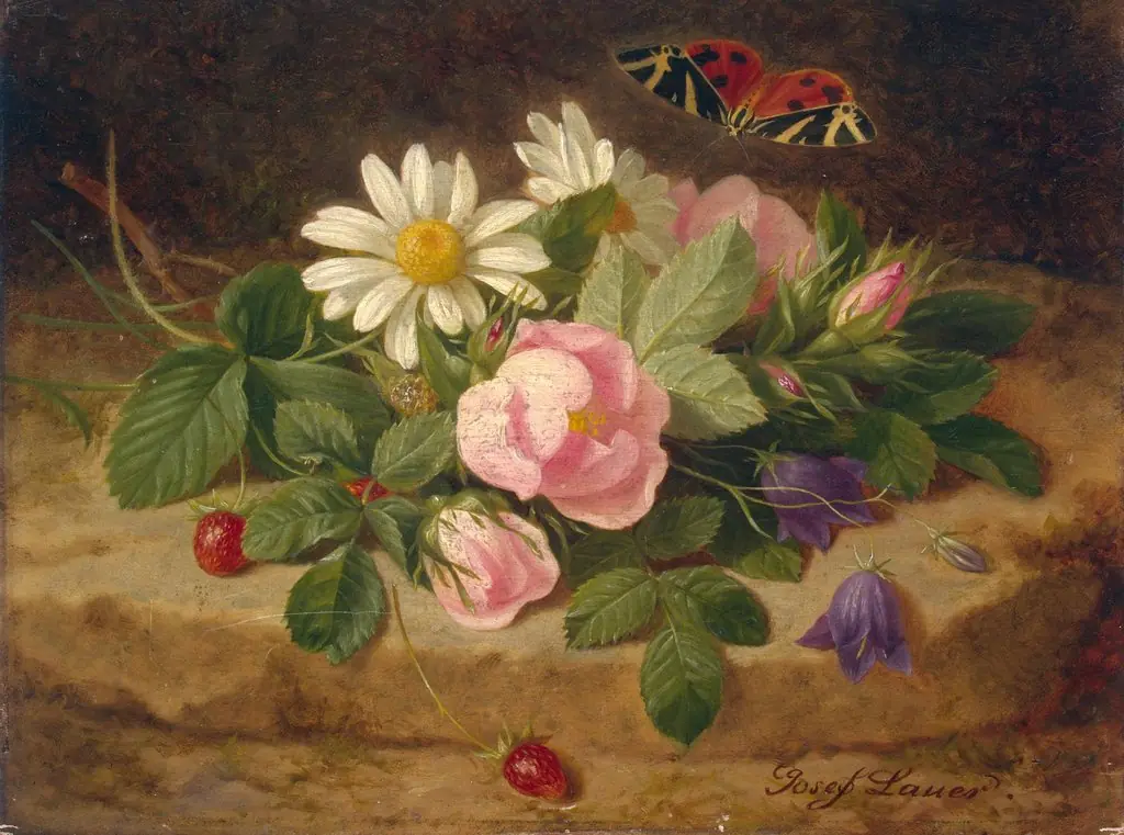 Bouquet of Flowers with a Butterfly, by Josef Lauer