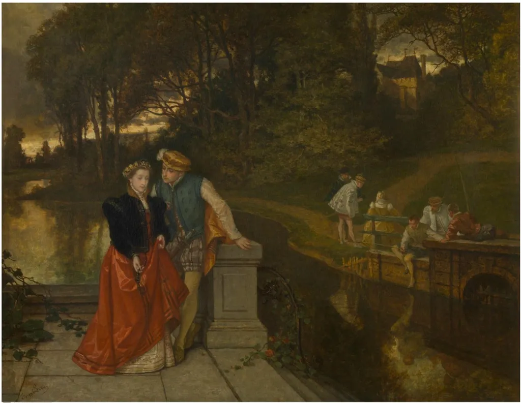 Lovers in the park, by Josef Lies, oil, 1855