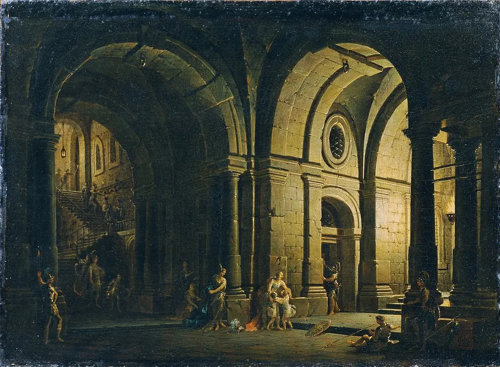 Julius Sabinus says goodbye to his family in the dungeon, by Josef Platzer