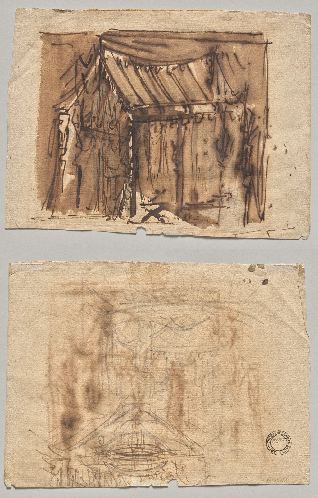 Tent (recto); Two Sketches (verso), by Josef Platzer, 1804