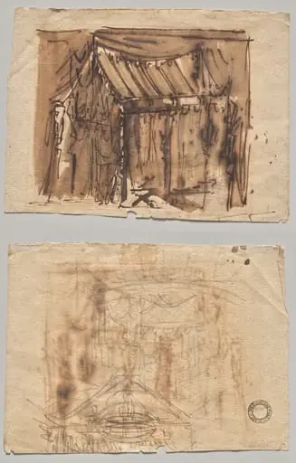 Tent (recto); Two Sketches (verso), by Josef Platzer