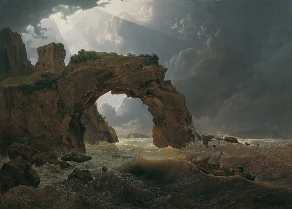 Sea Storm at Arco di Miseno near Miliscola with a View Towards Nisida, by Josef Rebell