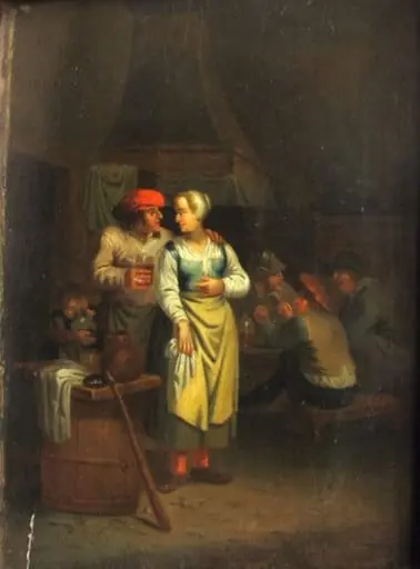 Țăran galant la cârciumă ; pandant: Țărancă cu un copil la cârciumă, by Josef Sellmoseen