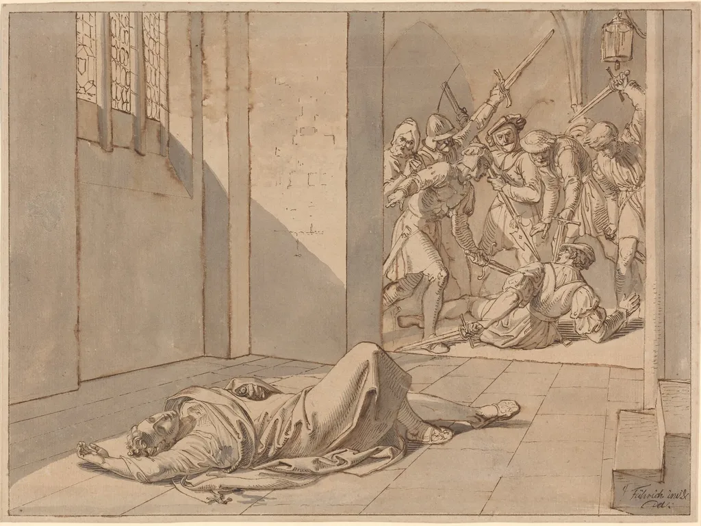 The Assassination of King Wenzel III, by Josef von Führich, ink, 1838