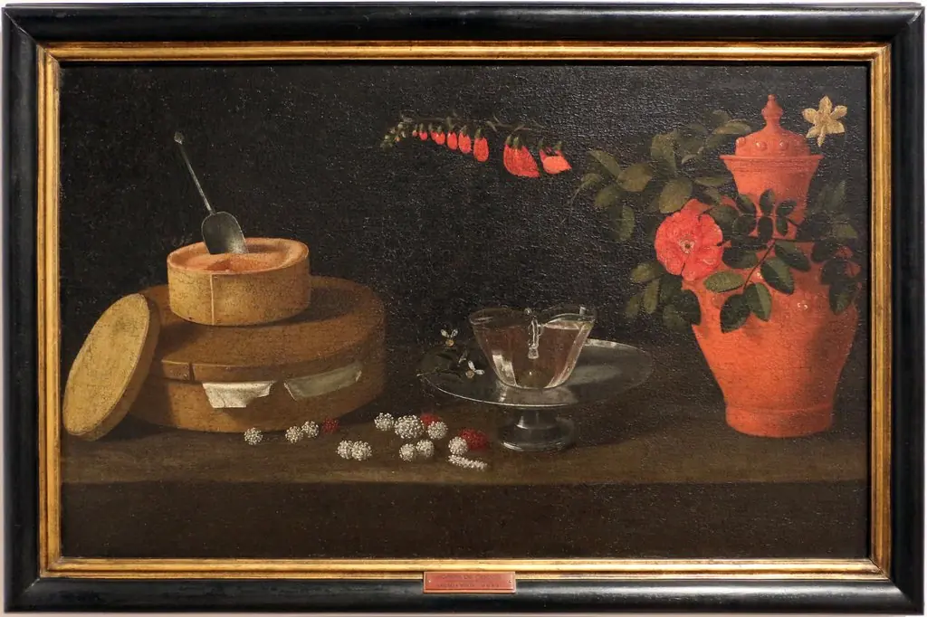 Still life with boxes, glass and ceramic planter, by Josefa de Óbidos