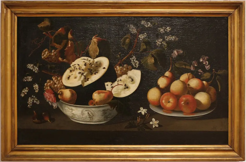 Still life with watermelon and pear, by Josefa de Óbidos