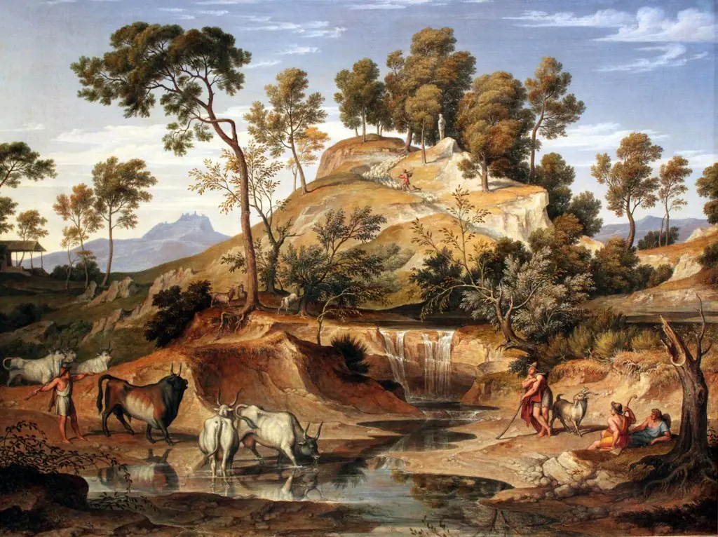 Serpentara Landscape with Herdsmen and cows at a Spring, by Joseph Anton Koch