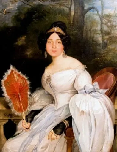Portret de femeie cu evantai, by Joseph August Schöefft