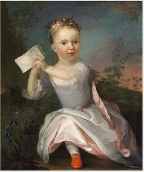 Portrait of a Young Girl Holding a Dublin Lottery Ticket, by Joseph Blackburn, oil, 1767