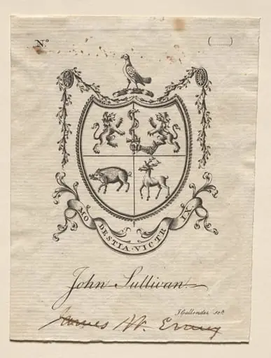 Bookplate:  Coat of Arms with John Sullivan inscribed below, by Joseph Callender
