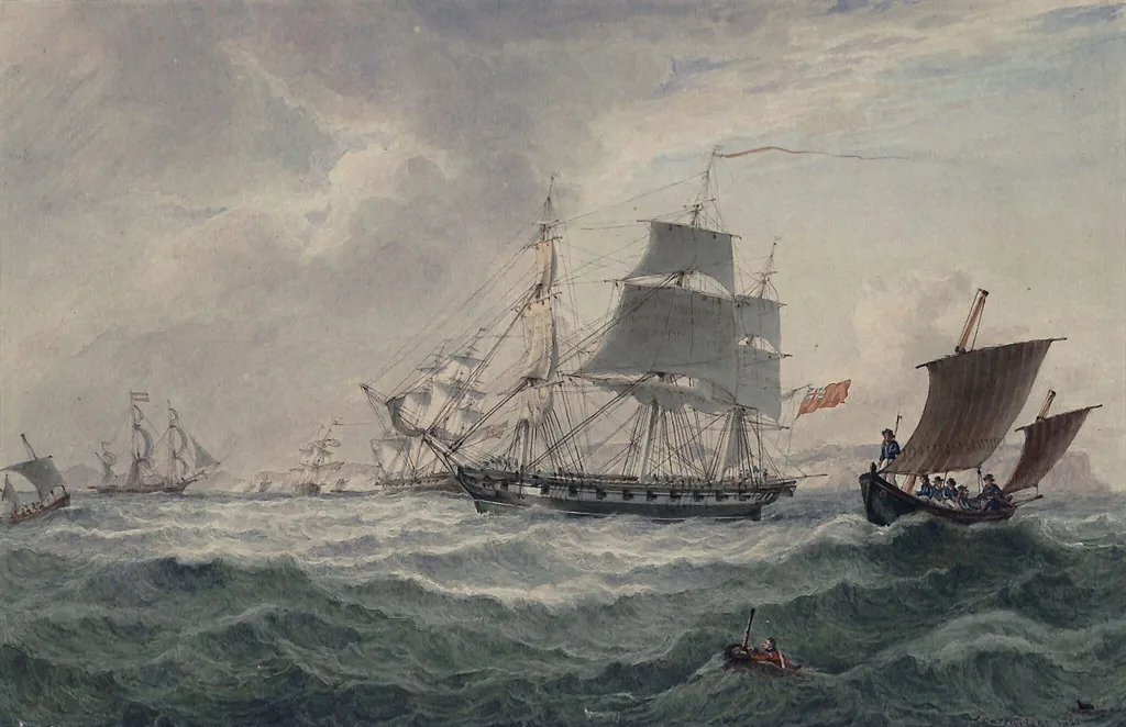 In the English Channel, by Joseph Cartwright, watercolor, 1821