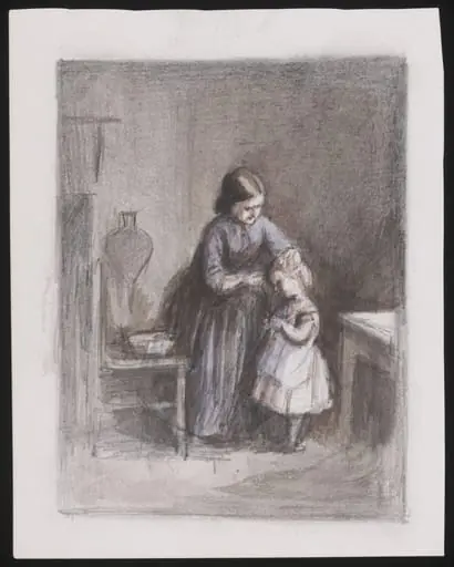 A mother washing a little girl, by Joseph Clark